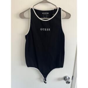 Black Ribbed Bodysuit White Trim